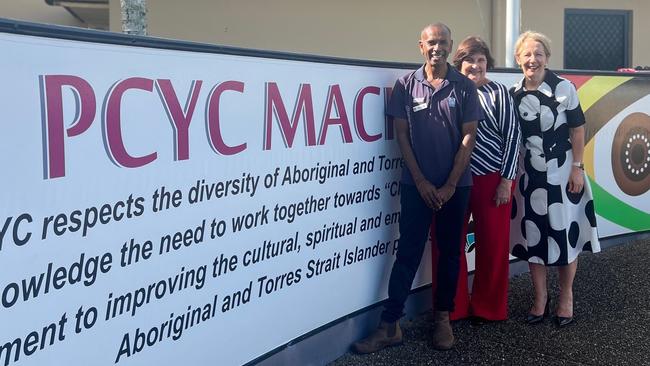 PCYC Mackay Patrick Thiaday, Mackay MP Julieanne Gilbert, and Youth Justice Minister Di Farmer in Mackay. Photo: Contributed.