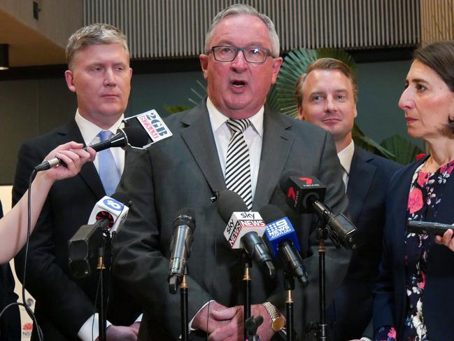 NSW Health Minister Brad Hazzard speaks to the media at the opening of Northern Beaches Hospital.He has quite a different message now. Picture: Andrew Leeson