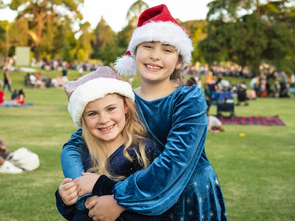 Mila (left) and Alaska Curnock at the Triple M Mayoral Carols by Candlelight, Sunday, December 11, 2022. Picture: Kevin Farmer