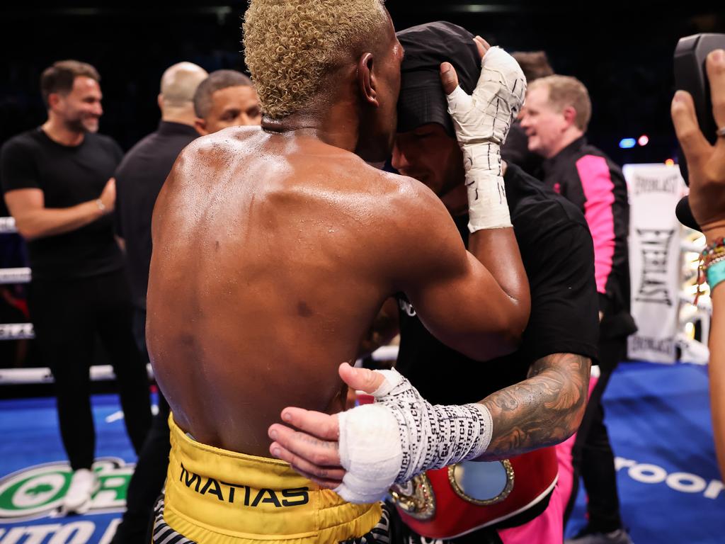 Nothing but respect between Subriel Matias and Liam Paro after the fight. Picture: Amanda Westcott/Matchroom