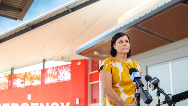 Health Minister Natasha Fyles addresses the media regarding the lifting of some coronavirus restrictions last week. Picture Che Chorley