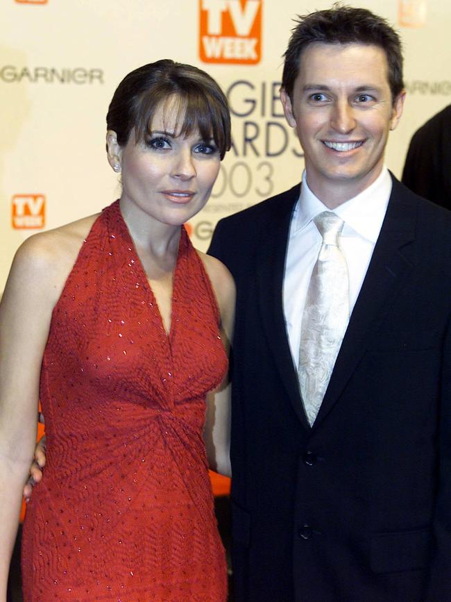 Gold Logie winner Rove McManus and then-girlfriend Belinda Emmett at the 2003 Logies. Picture: Richard Cisar-Wright