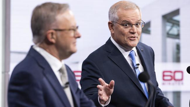 Both leaders spoke over each other when the debate became heated. Picture: Alex Ellinghausen