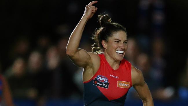 Mel Hickey celebrates a goal during the inaugural AFLW season. Picture: Wayne Ludbey