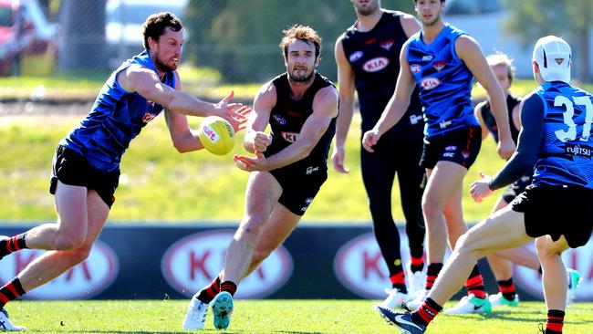 Jobe Watson trains at Tullamarine this morning. Picture: Alex Coppel