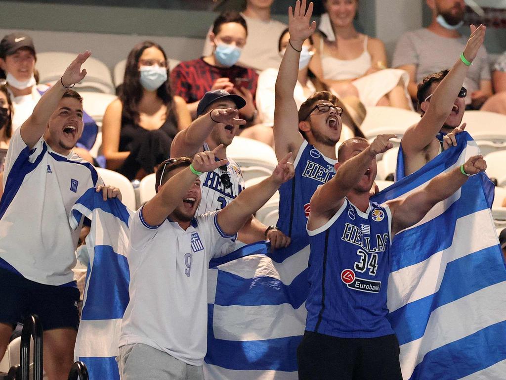 Greek fans were in full voice for their hero Tstsipas. Picture: AFP