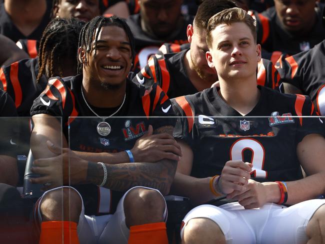 Ja'Marr Chase, pictured alongside Joe Burrow, has demanded a pay rise in what has been a rocky pre-season for the Cincinnati Bengals. Picture: Ronald Martinez/Getty Images/AFP