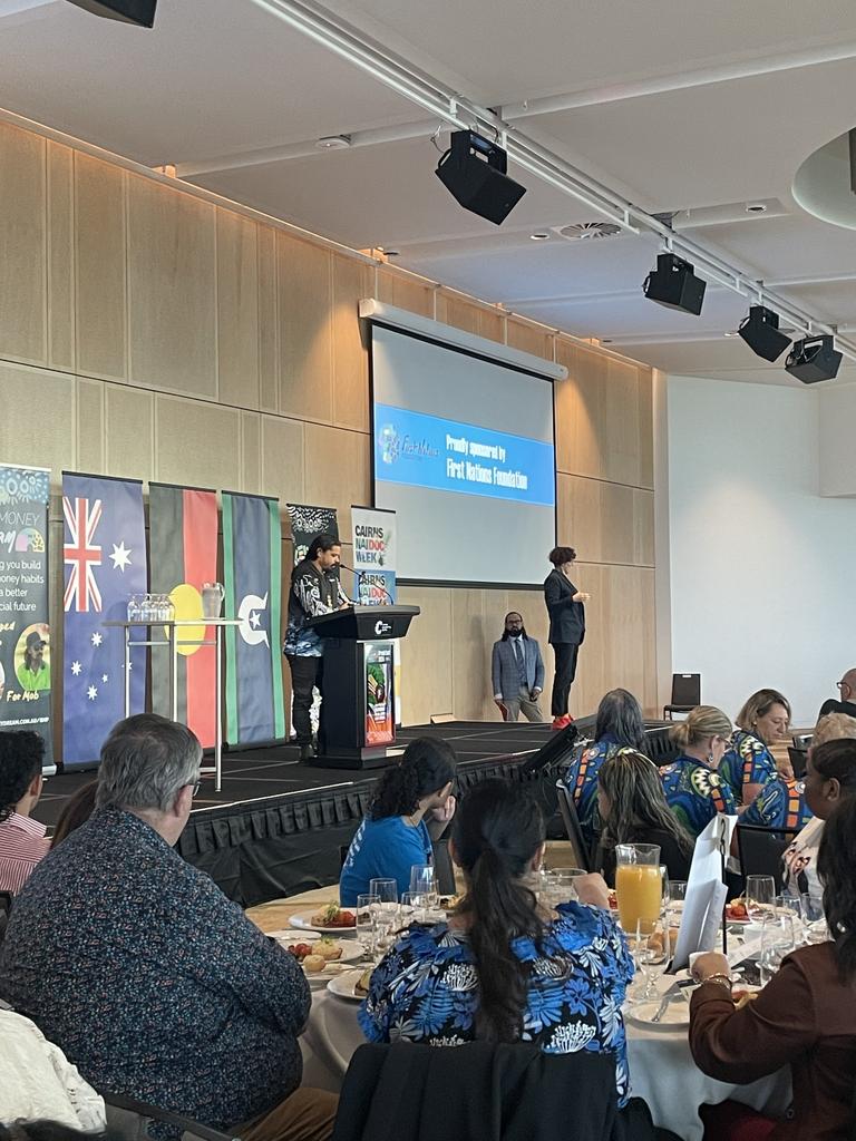 Gavin Singleton delivers a welcome to country at the Cairns NAIDOC Week Breakfast. Photo: Dylan Nicholson