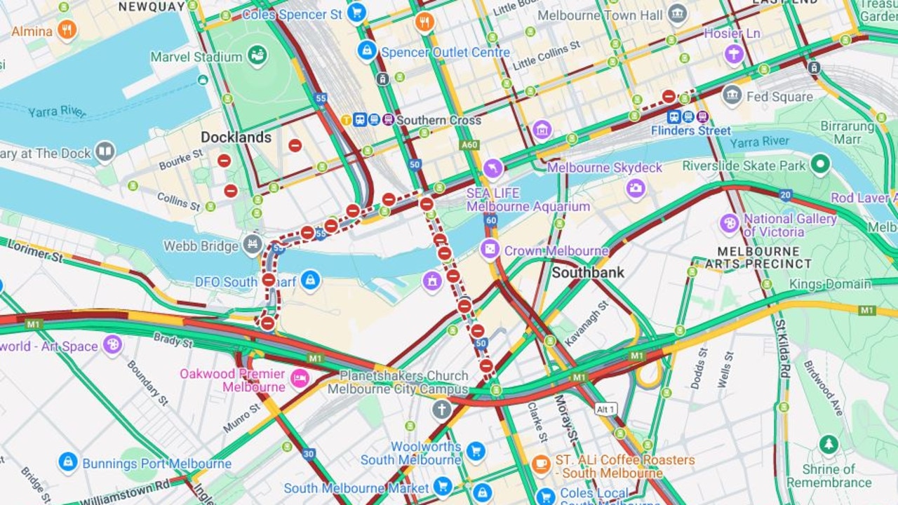 The protest caused traffic jams and road blockages. Picture: RACV