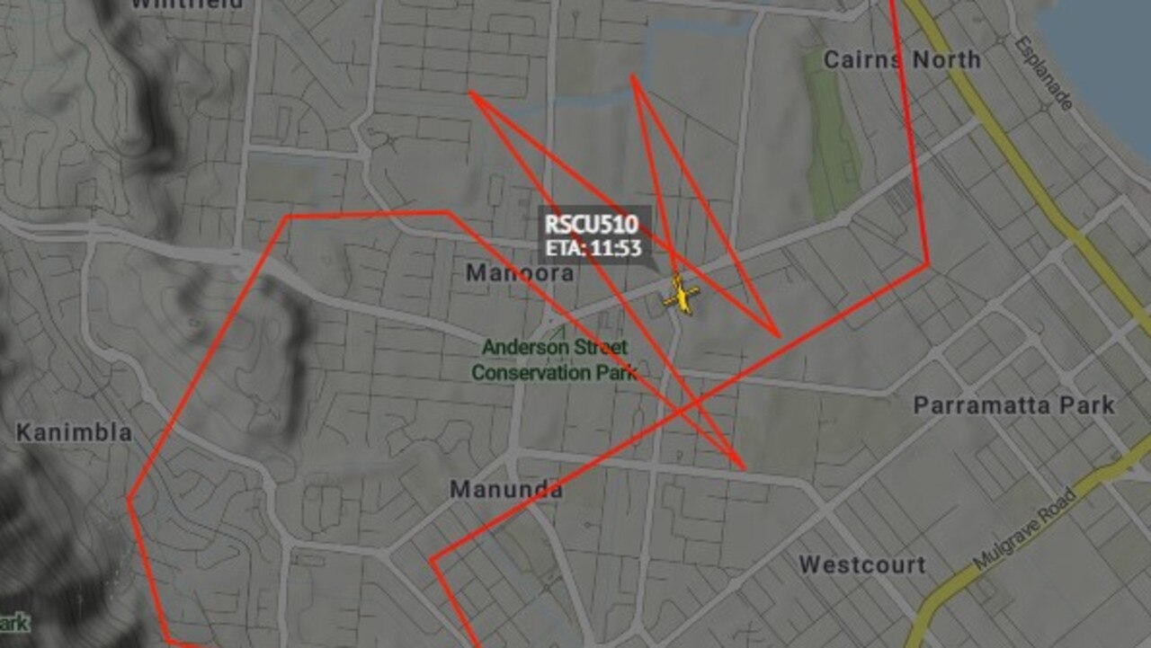 The route taken by the Rescue 510 chopper which is hunting a group of alleged offenders in a stolen Corolla.