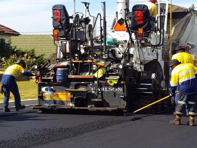 Recycled materials used to resurface Boomerang Road at Long Jetty this week.