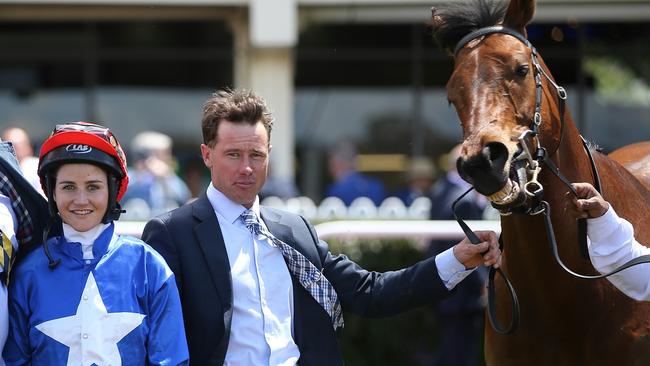 Jockey Michelle Payne and Patrick Payne with Husson Eagle. Picture: Wayne Ludbey