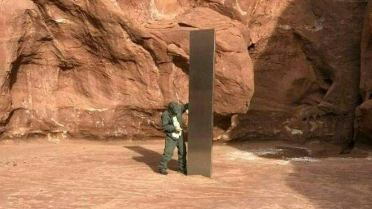 The strange pillar in the Utah desert. Picture: Utah Department of Public Safety/AFP