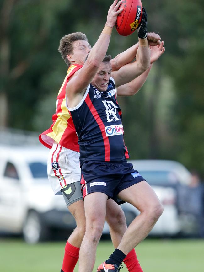 James Wooster marks during the RDFL’s clash with West Gippsland. Picture: Sarah Matray