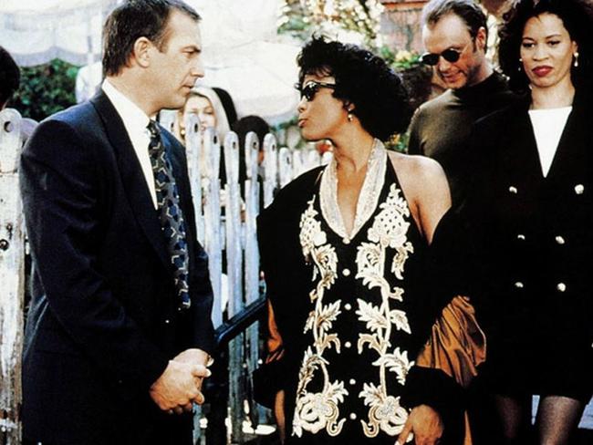 Kevin Costner and Whitney Houston in The Bodyguard movie.