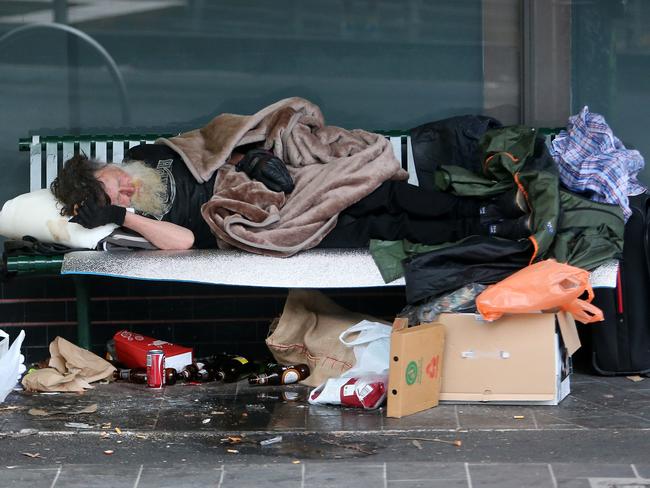 Homeless people on Elizabeth St, Melbourne. Picture Yuri Kouzmin