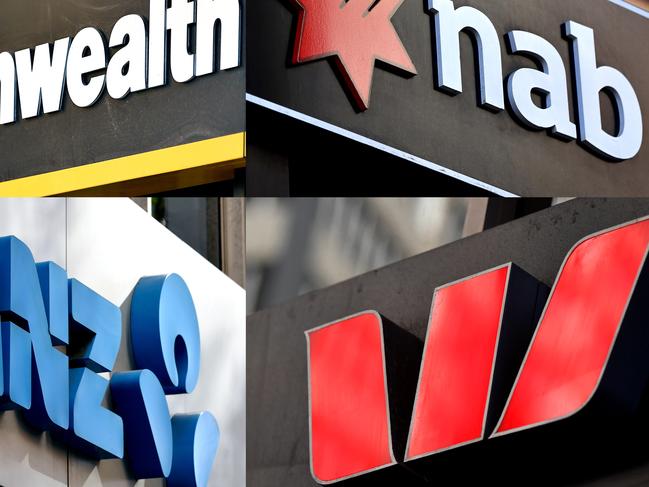 A composite image of signage of Australia's 'big four' banks ANZ, Westpac, the Commonwealth Bank (CBA) and the National Australia Bank (NAB) signage in Sydney, Saturday, May 5, 2018. (AAP Image/Joel Carrett) NO ARCHIVING