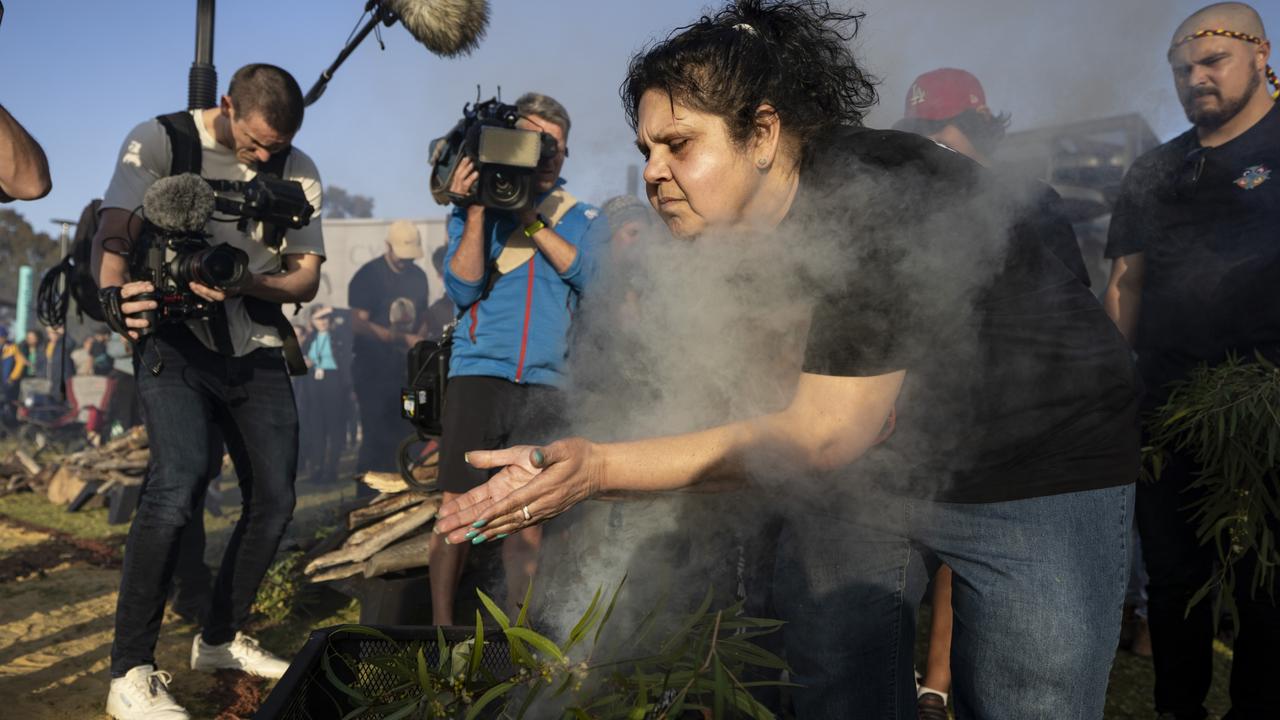 Mechelle Turvey takes part in the smoking ceremony. Picture: Matt Jelonek / Getty Images