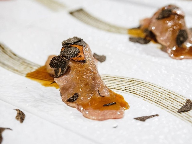 4 One of the most iconic creations by executive chef Takashi Nami aburi A5 Kagoshima wagyu &amp; foie gras nigiri, topped with perigord truffle. Picture: TakashiYa