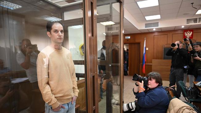 Evan Gershkovich appears in Moscow City Court this week. Picture: AFP