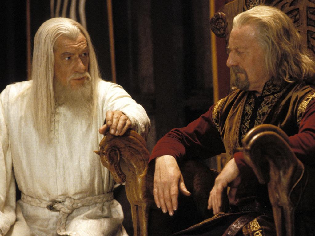 Actors Ian McKellen and Bernard Hill in a scene from film The Lord of the Rings: The Two Towers’.