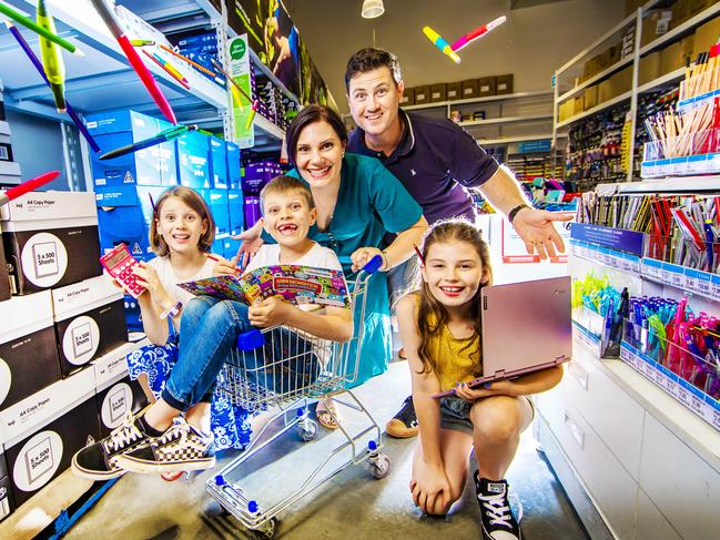 Jessica and Trent Keavney with their three primary school children Hope, 9, Max, 8 and Ava, 11. Picture: Nigel Hallett