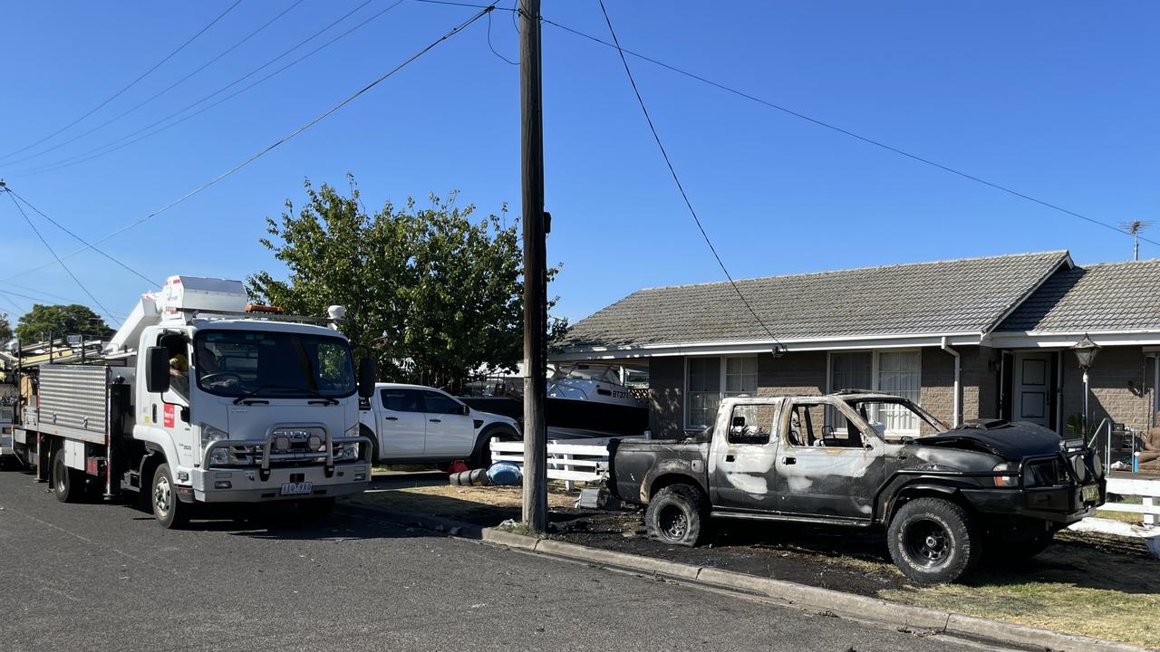 Powercor workers attended the scene to ensure the power pole remained structurally sound.