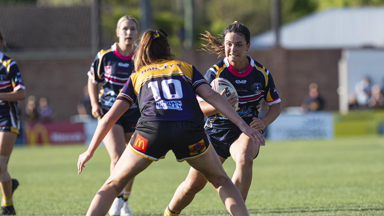 Reagan McMillan of Highfields against Gatton in TRL Women grand final rugby league at Toowoomba Sports Ground, Saturday, September 14, 2024. Picture: Kevin Farmer