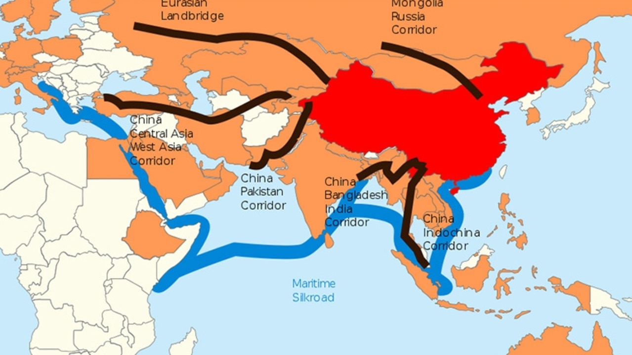 A map showing China's Belt and Road Initiative. Picture: www.aspi.org.au