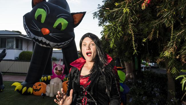 Tara Pearson hosts trick or treating on Halloween in Newtown, Sunday, October 31, 2021. Picture: Kevin Farmer