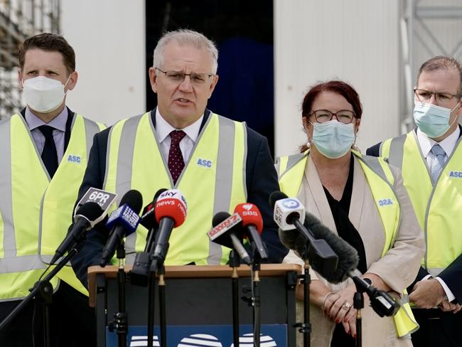 Prime Minister Scott Morrison on Tuesday formally announced the $4.3bn new dry dock facility to be built in the Perth suburb of Henderson. Picture: Adam Taylor