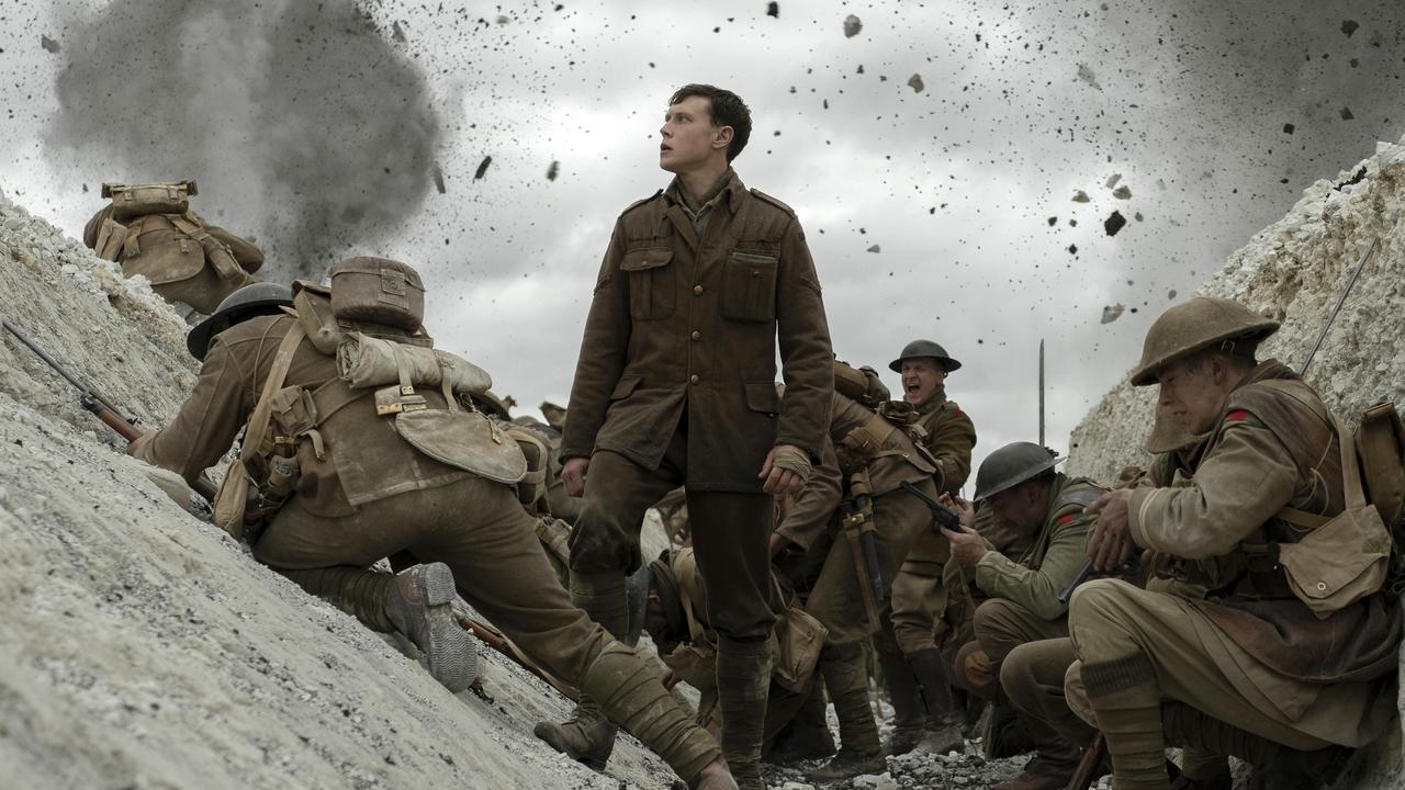 George MacKay (centre) as Lance Corporal Schofield in a scene from Sam Mendes war film, <i>1917</i>. Picture: Francois Duhamel/Universal Pictures.