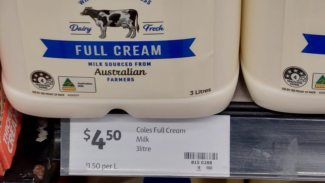 顾客注意到Coles的牛奶价格上涨了。 图片：脸书
