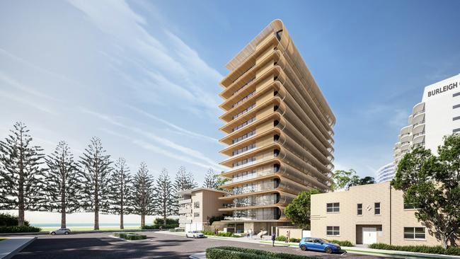 An artist’s impression of a proposed tower planned for First Avenue at Burleigh Heads by Velocity Property.