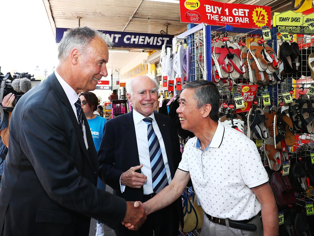 John Howard campaigns with Liberal candidate, John Alexander in Eastwood in the seat of Bennelong in 2017. John Feder/The Australian.