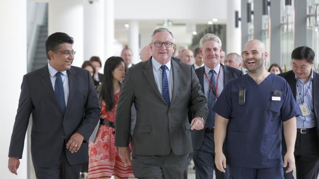 NSW Health Minister Brad Hazzard and key hospital staff at Liverpool Hospital.