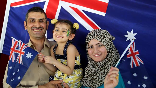 Most migrants and refugees who comes to Australia, such as Sadaq Aeyz, daughter Mayram  and wife Zahraa Jasim, desperately want to fit into Australian culture.