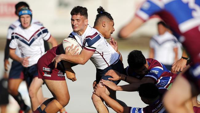 Mason Pintegne of Ipswich in action between Ipswich State High and Wavell State High at Ipswich in the 2020 rugby League Langer Cup, 25th of August 2020. (Image/Josh Woning)