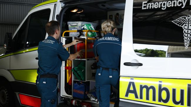 Paramedics transported a man in serious condition with “significant abdominal wounds” to Townsville University Hospital. Picture: Brendan Radke