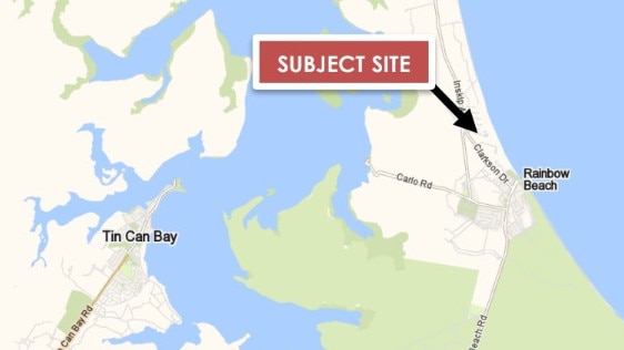 The location of the development proposal site at Rainbow Beach, Queensland.