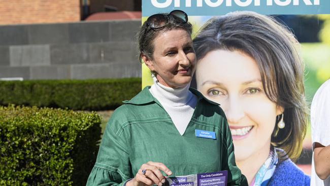Groom Independent candidate Kirstie Smolenski outside pre-poll voting at The Annexe, Friday, May 2, 2025. Picture: Kevin Farmer