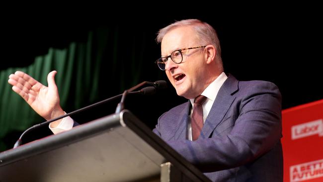 Anthony Albanese, Opposition Leader at a rally in Brisbane on Sunday, April 3, 2022. Picture: Steve Pohlner