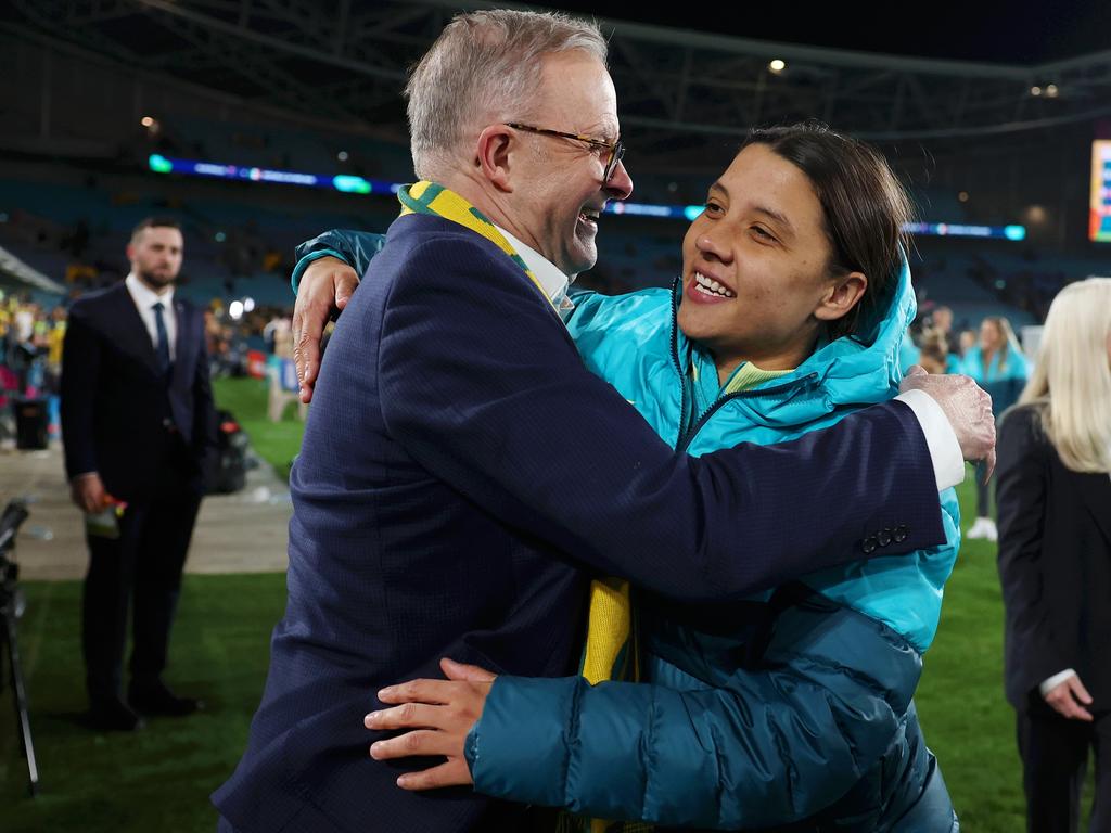 Sam Kerr with the PM Anthony Albanese. Picture: Getty