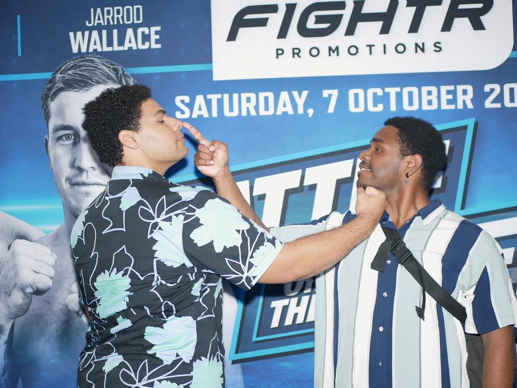 Kalais Tamo and Kremon Hankin before the Battle on the Reef boxing at Townsville Entertainment and Convention Centre on October 8. Picture: Blair Jackson