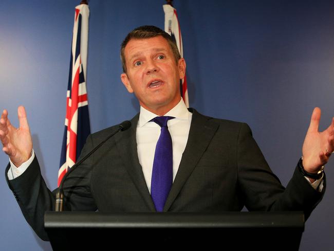 NSW Premier Mike Baird at the press conference announcing his retirement. Picture: Mark Evans