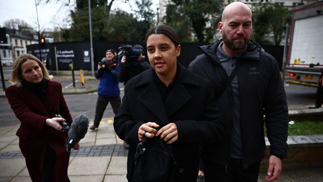 Sam Kerr arrives at Kingston Crown Court in south London. (Photo by HENRY NICHOLLS / AFP)