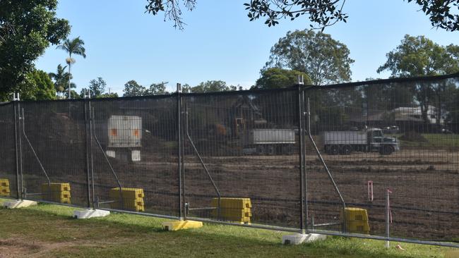 Construction of the synthetic soccer pitch at Ipswich State High School in early June.