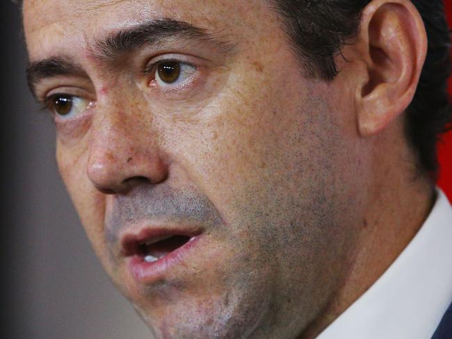 MELBOURNE, AUSTRALIA - JUNE 28:  Simon Lethlean speaks to the media during a press conference after the Bachar Houli Tribunal Decision at AFL House on June 28, 2017 in Melbourne, Australia.  (Photo by Michael Dodge/Getty Images)
