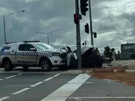 A police car was involved in a crash at the Donnybrook Rd Errol Blvd intersection at Mickleham on Monday afternoon, July 18 2022. Picture: Facebook