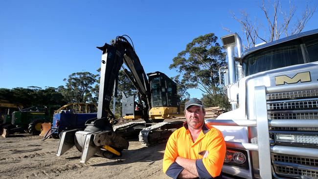 Orbost harvest and haulage contractor Rob Brunt has 17 workers unable to cut saw and pulp logs and millions of dollars of machinery sitting idle. Picture Yuri Kouzmin